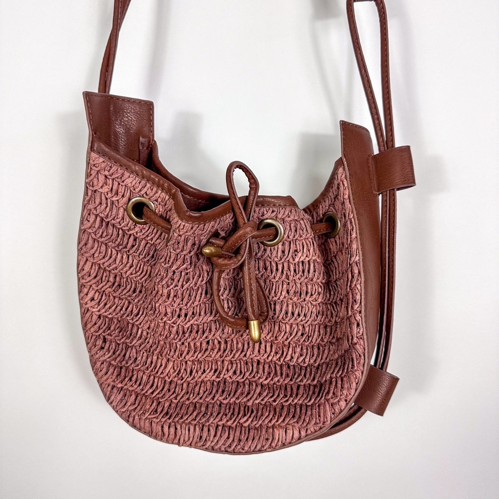 Free People Cabana Brown Vegan Leather Cinched Crossbody Purse - Picture 2 of 8